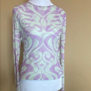 Women’s Long Sleeve Patterned Top - Lilac and Cream